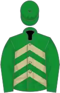 Green, beige chevrons on body