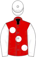 Red, large white spots, sleeves and cap