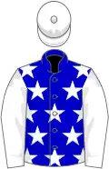 Blue, white stars, white sleeves and cap