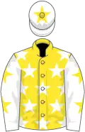 Yellow, white stars, white sleeves, yellow stars, white cap, yellow star