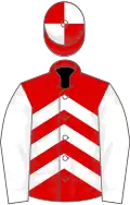 Red, white chevrons and sleeves, quartered cap