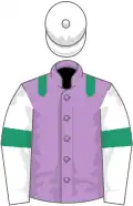 Mauve, emerald green epaulets, white sleeves, emerald green armlets, white cap
