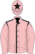 Pink, black seams, pink sleeves, pink cap, black star