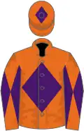 Orange, purple diamond, diabolo on sleeves and diamond on cap