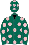 Dark green, pink spots