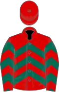 Red, dark green chevrons, dark green chevrons on sleeves, red cap