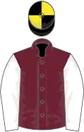 Claret, white sleeves, black and yellow quartered cap