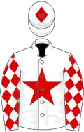 White, red star, diamonds on sleeves, diamond on cap