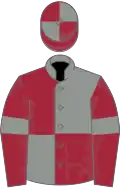 Grey and maroon (quartered), maroon sleeves, grey armlets, quartered cap