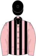 Pink, black stripes on body, black cap