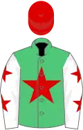 Emerald green, red star, white sleeves, red stars, red cap