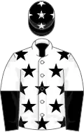 White, black stars, halved sleeves, black cap, white stars