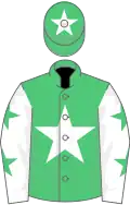 Emerald green, white star, white sleeves, emerald green stars, emerald green cap, white star