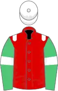 Red, white epaulets, emerald green sleeves, white armlets and cap