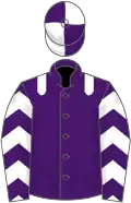 Purple, white epaulets, chevrons on sleeves, quartered cap