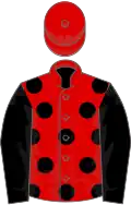 Red, black spots and sleeves, red cap
