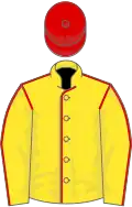 Yellow, red seams, red cap