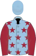 Light blue, maroon stars and sleeves, light blue cap