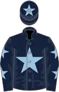 Dark blue, light blue star, dark blue sleeves, light blue stars, dark blue cap, light blue star
