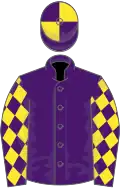 Purple, yellow diamonds on sleeves, quartered cap