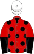 Red, black spots, halved sleeves, white cap