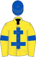 Yellow, royal blue cross of lorraine, armlets and cap