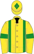 Yellow, green braces and armlets, diamond on cap