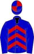 Blue, red chevrons on body, quartered cap