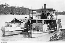 Image 18The Paddle Steamer P. S. Sapphire on the Murray River with a barge. (from Transport in South Australia)