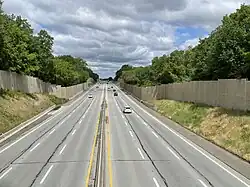 Straight, lightly traveled section of six-lane highway