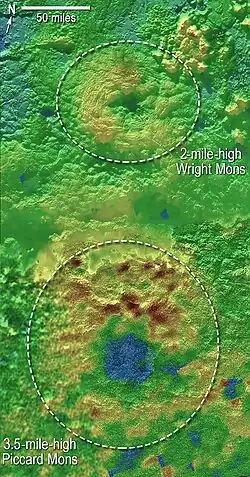 Topography map of Wright Mons and Piccard Mons, Pluto
