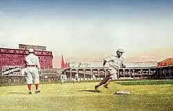 Early 20th century postcard of a game at Palace of the Fans, with remnant of original 1884 stands now in use as right field seats