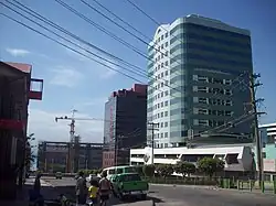 Tall buildings and a construction crane
