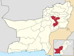 Map of Balochistan with Sibi District highlighted