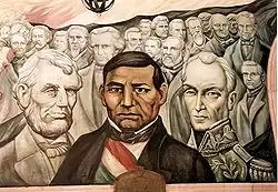 Panel of Piña mural in the Government Palace, honouring the liberators Abraham Lincoln, Benito Juárez and Simón Bolivar