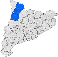 A map of Catalonia showing the location of the Pallars