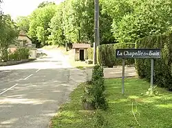 Road sign announcing the entrance in the hamlet of «&nbsp;Chapelle des Buis&nbsp;»