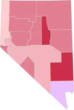 Image 29Party Registration by County in Nevada (February 2025): &nbsp;&nbsp;Republican ≥ 30% &nbsp;&nbsp;Republican ≥ 40% &nbsp;&nbsp;Republican ≥ 50% &nbsp;&nbsp;Republican ≥ 60% &nbsp;&nbsp;Unaffiliated ≥ 30% (from Nevada)
