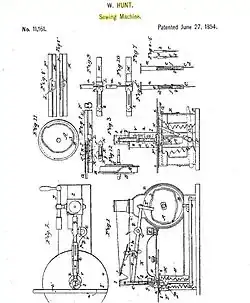 Sewing machine Patent #11,161 (issued June 27, 1854)