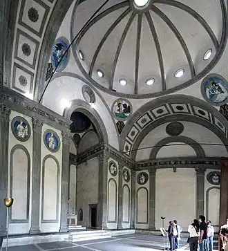 Interior of the Pazzi Chapel with reliefs in tondos by Luca Della Robbia