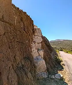 Hercynian pegmatite dike intruded into Ediacaran schist, Cap de Creus peninsula, Catalonia, Spain[34]