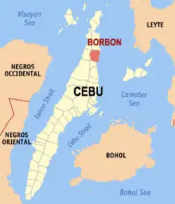 Map of Cebu with Borbon highlighted