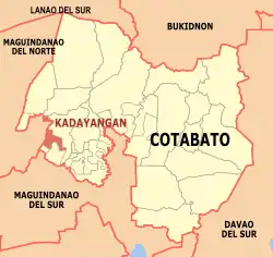 Map of Cotabato with Kadayangan highlighted