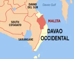 Map of Davao Occidental with Malita highlighted