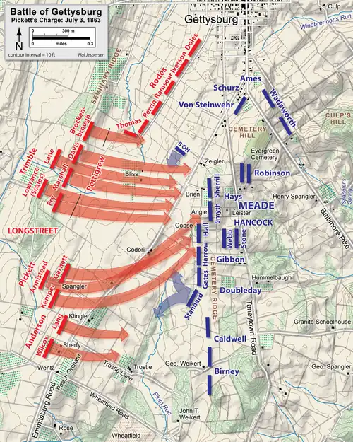 Map with lines and arrows showing troops movements