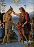 Dove representation in the Baptism of Christ by Pietro Perugino, c. 1498