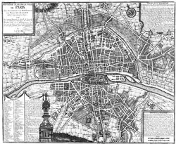 Evolution of the city from 1589 to 1643, the seventh of eight chronological maps of Paris from Nicolas de La Mare's Traité de la police. (BNF Gallica)