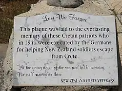 Commemorative plaque for Cretans executed by the Germans for helping New Zealanders escape from Crete