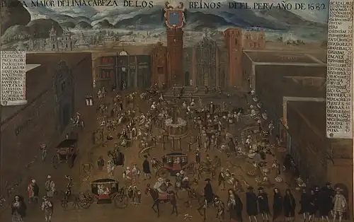 The unfinished cathedral in the Plaza Mayor, painting of 1680. Museo de América (Madrid).[33]
