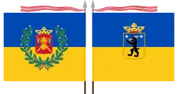 The colour of the Pori Brigade features the blue and yellow colours of Satakunta, and the coats of arms of Satakunta and Finland Proper on its two sides. The colour carries the ribbon of the Order of the Cross of Liberty as a streamer.